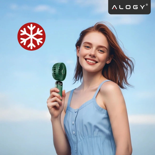 Wentylator Wiatrak Ręczny Bezprzewodowy, Przenośny i Biurkowy, z Uchwytem na Telefon, Ładowanie USB-C, Bateria 18650, Alogy CoolBreeze™ – Zielony