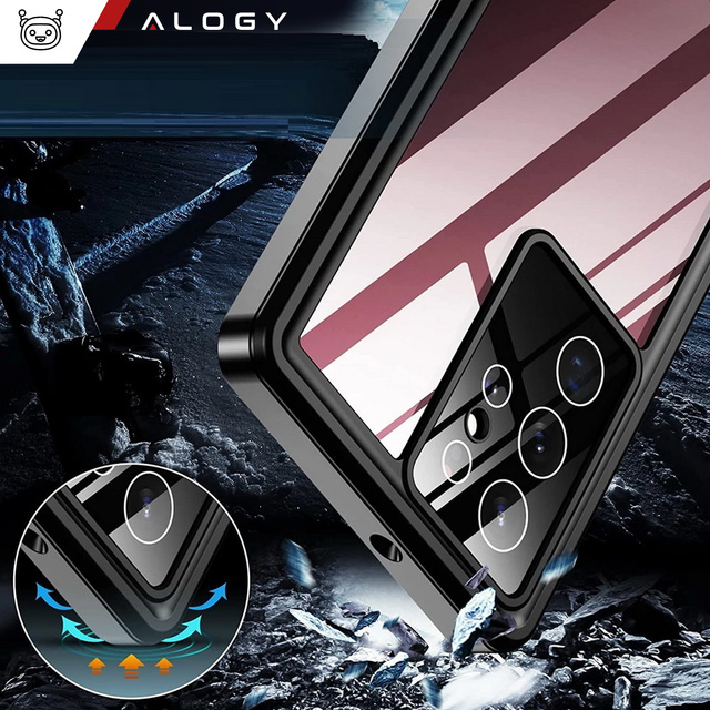 Alogy Etui wodoodporne do Samsung Galaxy S22 Ultra 360 Pancerne Armor IP68 ze smyczką Czarne