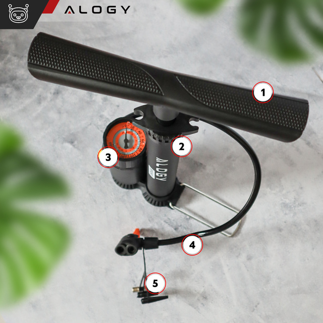 Alogy Pompka rowerowa 160psi z manometrem z uchwytem ręczna przenośna Czarna