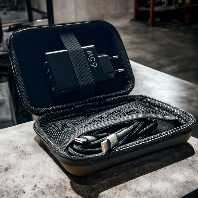 Alogy Ładowarka Kabel Etui Zestaw Quick Charge QC 3.0 USB-A + USB-C PD 65W + kabel 2M Czarny