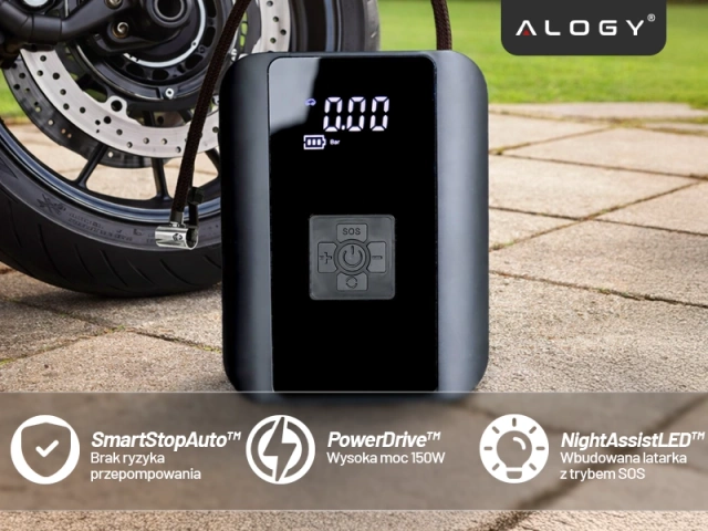 Alogy Pompka rowerowa kompresor powietrza bezprzewodowy przenośny z latarką 