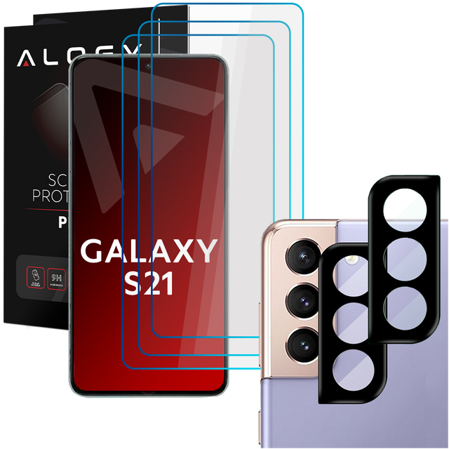 3x Szkło hartowane na ekran 9h + 2x Szkło na obiektyw Alogy Glass Pack do Samsung Galaxy S21