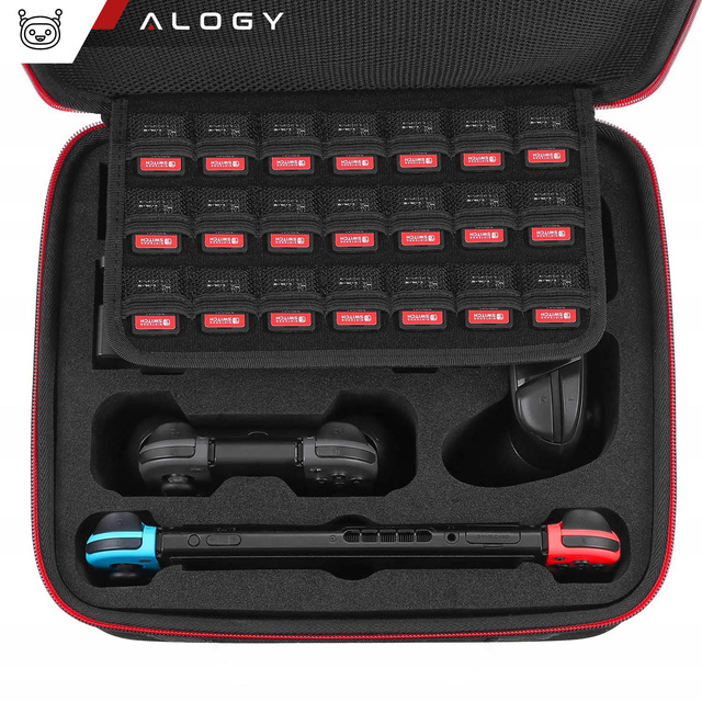 Alogy Etui kuferek walizka torba do Nintendo Switch OLED akcesoria 21 gier Wodoodporne z paskiem Czarny
