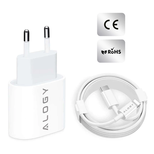 Alogy Ładowarka sieciowa szybka USB-C PD 20W + Kabel Lightning do iPhone 1m Biały