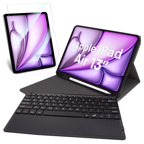 Etui ochronne z klawiaturą Alogy Keyboard case z miejscem na rysik klawiatura bezprzewodowa do Apple iPad Air 13" czarne + Szkło