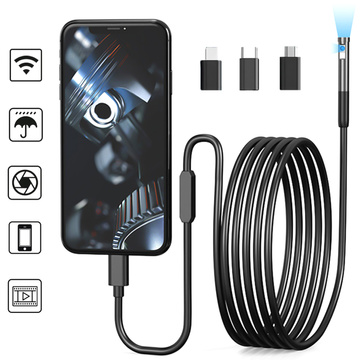 Alogy Duo Cam Endoskop Kamera inspekcyjna endoskopowa 1920 Full HD Lightning do iPhone, USB-C, micro USB 3m 8mm czarna
