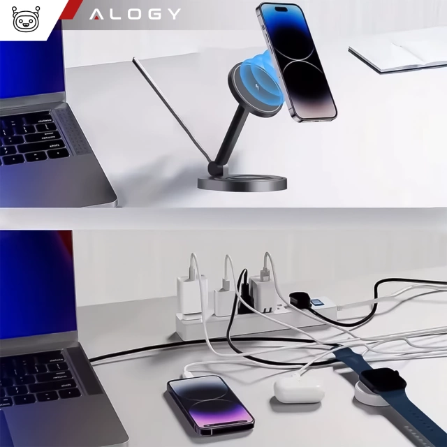 Ładowarka indukcyjna bezprzewodowa stacja Alogy 2w1 QI do Apple iPhone AirPods do MagSafe Czarna