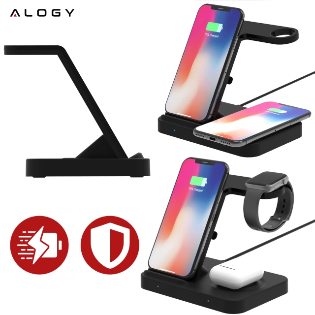 Ładowarka indukcyjna Qi 15W do iPhone Apple AirPods  bezprzewodowa 2w1 Stacja dokująca Czarna