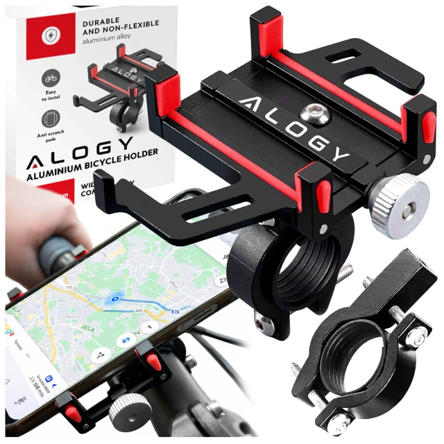 Alogy Uchwyt rowerowy Bike Phone Holder do telefonu 55-95mm na kierownicę na rower hulajnogę motor Czarny