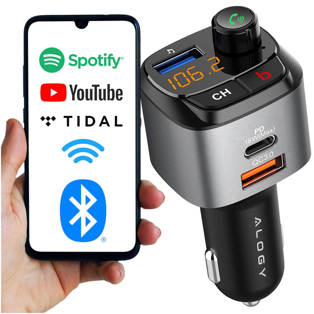 Alogy Transmiter samochodowy Bluetooth odtwarzacz MP3 nadajnik FM