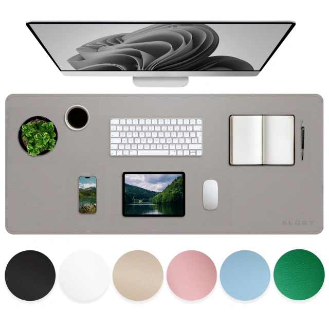 Podkładka na biurko 80×40 cm – antypoślizgowa mata ochronna z eleganckiej ekoskóry PU, pod mysz i klawiaturę, stylowa i trwała – Alogy WorkMat™ Szara