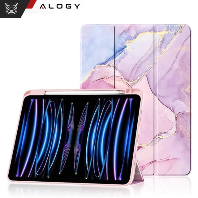Etui hybrydowe z miejscem na rysik do Apple iPad Air 11" (2024,2025) / Air 10.9" (2020,2022) / Pro 11 (2018) Alogy Hybrid Book Cover Case Marble Różowe