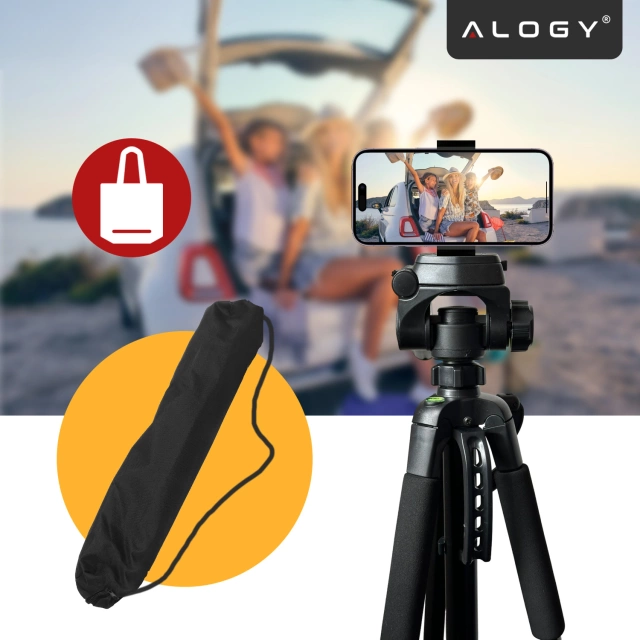 Alogy Statyw Fotograficzny Tripod Uniwersalny stojak do Kamer 1/4 uchwyt na telefon aparat 170cm Czarny