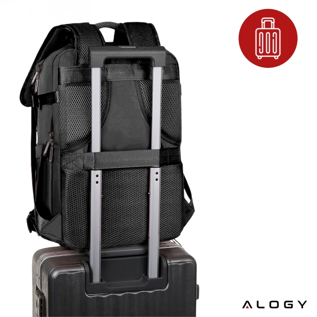Plecak na laptopa tablet męski damski podróżny na walizkę do biura podróży Unisex 45x30x20cm Alogy Czarny