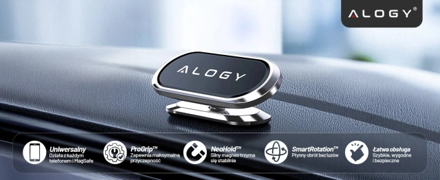 Uchwyt magnetyczny samochodowy Alogy do auta uniwersalny do telefonu na kokpit do deski Srebrny