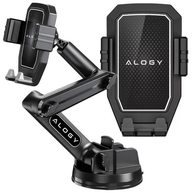 Uchwyt samochodowy na telefon 7.2" do tira busa ciężarówki koparki samochodu Długi 43cm na szybę kokpit Alogy Czarny