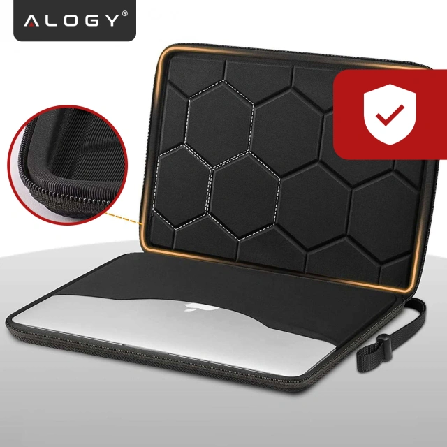Torba na laptopa 13–14" do MacBook Air / Pro (M1 M2 M3 M4) – twarde etui ochronne Hard Foam, sztywna konstrukcja, ochrona przed uderzeniami i wilgocią – Alogy ShieldCase™ Czarna