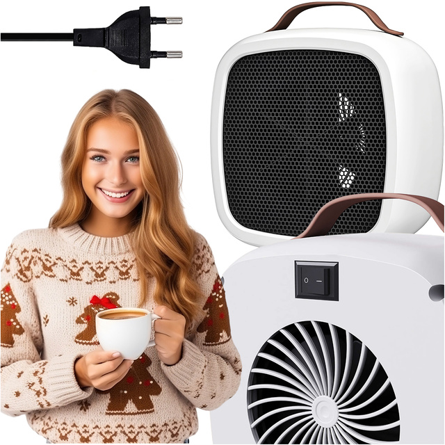 Grzejnik elektryczny mini Farelka 500W – termowentylator biurkowy do kontaktu, szybkie nagrzewanie, kompaktowy i energooszczędny – Alogy HeatPlug™ Biały