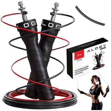 Alogy Sport Skakanka bokserska regulowana Crossfit Fitness z wymiennymi linkami łożyska wygodna szybka Czarna