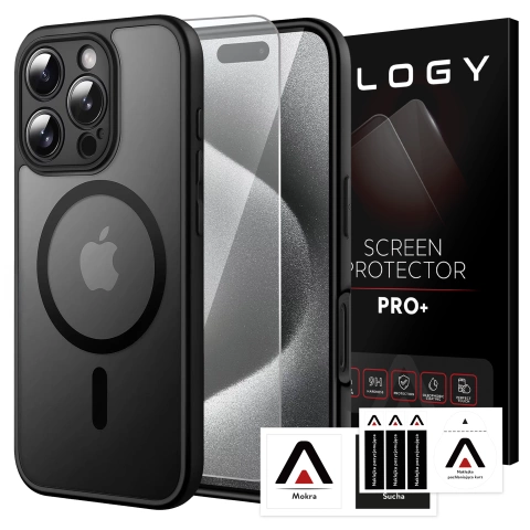 Etui do Apple iPhone 16 Pro Max obudowa Alogy MagSafe Hybrid Matte Case pokrowiec matowy z ochroną obiektywu czarny + szkło hartowane