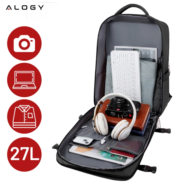 Plecak na laptopa tablet męski damski podróżny na walizkę do biura podróży Unisex 45x30x20cm Alogy Czarny