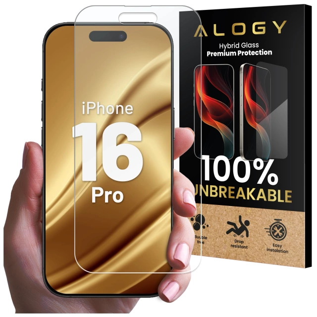 Szkło "NIETŁUKĄCE" do Apple iPhone 16 Pro hybrydowe Alogy Flexi Full Glass 9H płaskie na cały ekran