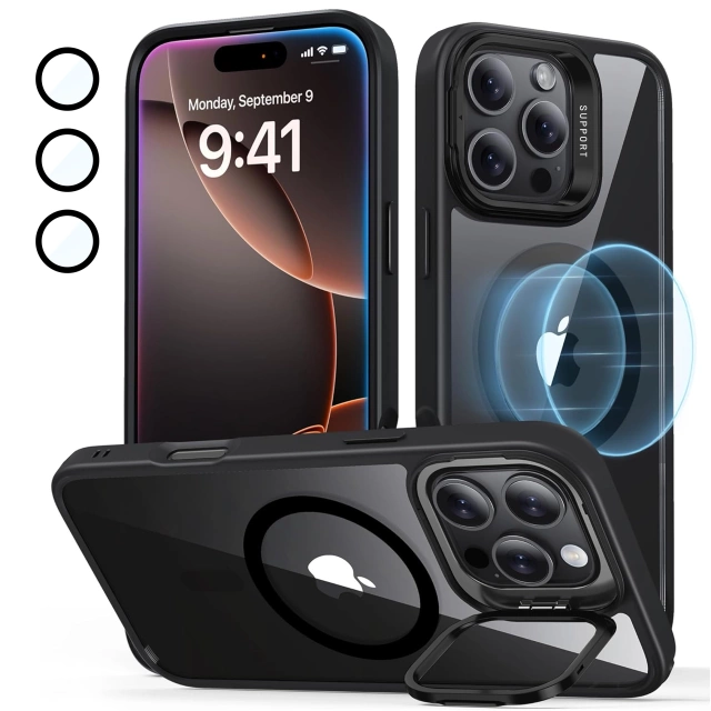 Alogy Etui hybrydowe ochronne do Apple iPhone 16 Pro KickStand Hybrid Case z podpórką do MagSafe Czarne