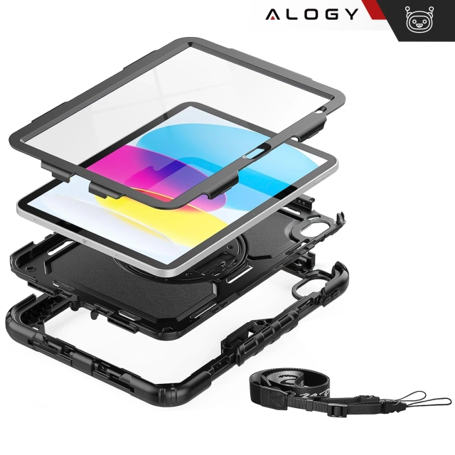 Etui ochronne Alogy Pirate Armor stojak pasek case obudowa do Apple iPad (10 Gen.) 2022 10.9" /  iPad 11 A16 (11. Gen.) 2025 Czarne