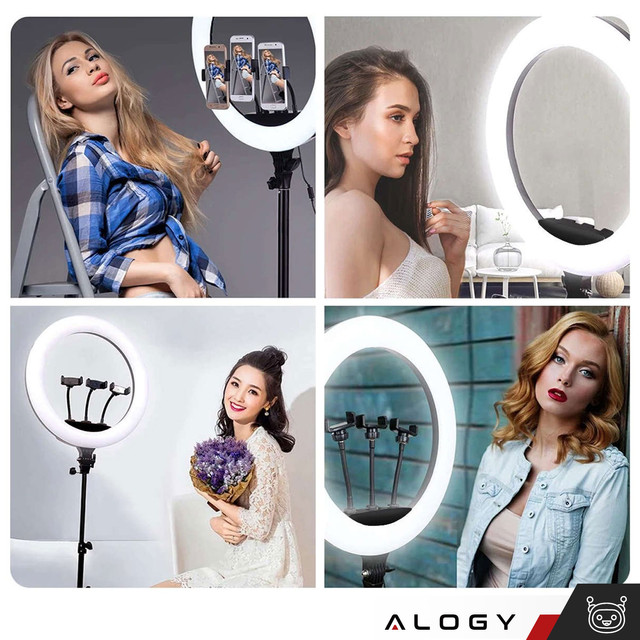 Alogy Lampa LED do zdjęć pierścieniowa Ring M45 fotograficzna ze statywem