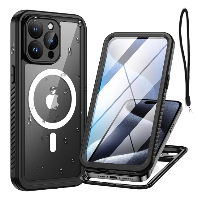 Alogy Etui do Apple iPhone 15 Pro Pancerne 360 case do Mag Safe wodoodporne Armor IP68 czarne
