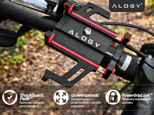 Alogy Uchwyt rowerowy Bike Phone Holder do telefonu 55-95mm na kierownicę na rower hulajnogę motor Czarny
