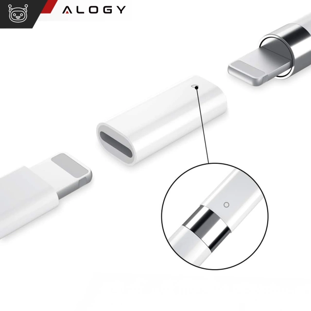Adapter Alogy Pencil Charger do rysika Lightning - Lightning do Apple Pen umożliwiający ładowanie kablem Biały