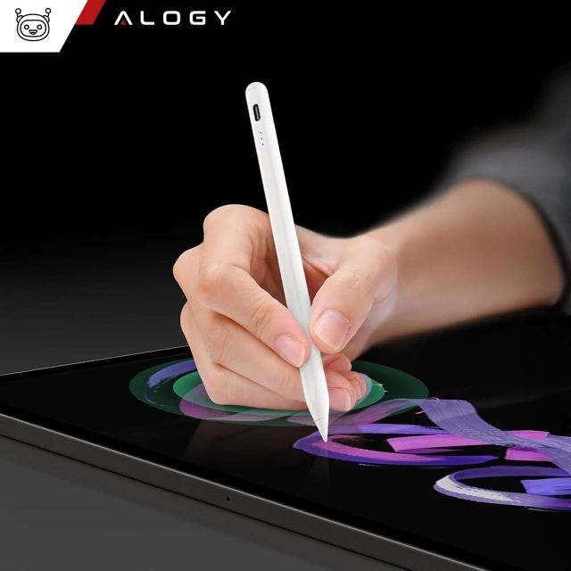 Rysik do Apple iPad Alogy Pencil z funkcją Palm Rejection Pressure Sensing Tilt Magnetyczny USB-C + 3 zapasowe końcówki Biały