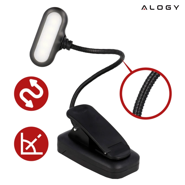 Alogy Lampa biurkowa LED z klipsem Bezprzewodowa Czarna