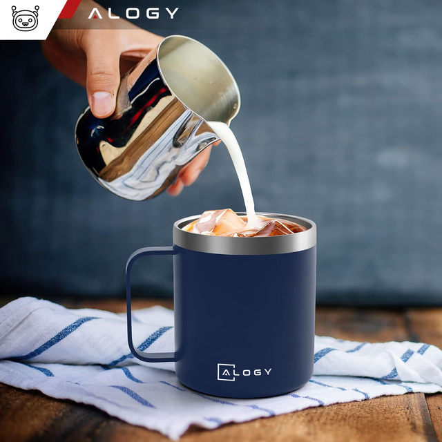 Alogy Kubek termiczny z uchwytem Thermal Mug otwierana pokrywka stalowy zimno i ciepło granatowy