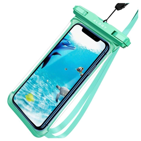 Etui Wodoodporne Uniwersalne IPX8 do Telefonów do 6.5", Wodoszczelna Ochrona na Plażę, Basen i Kajak, Dotykowy Front i Pasek na Szyję, Alogy HydroShield™ – Zielone