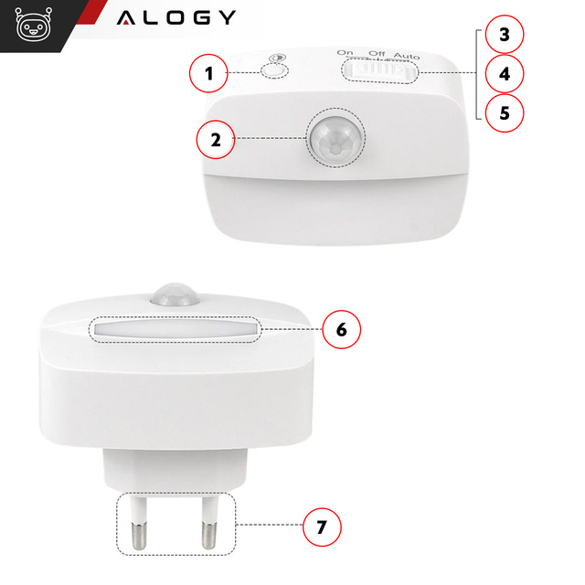 2x Alogy Lampka nocna z czujnikiem ruchu LED Night Light 3 barwy światła do gniazdka EU Biała