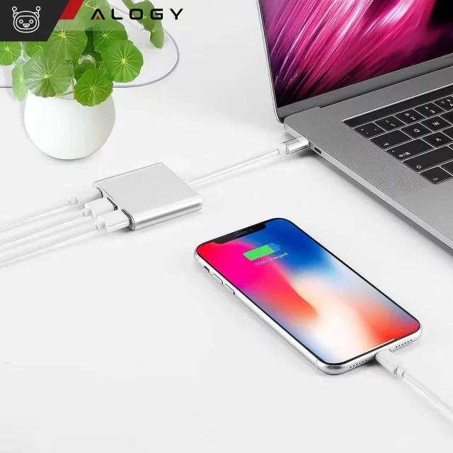 Alogy Adapter HUB 3w1 rozdzielacz USB-C 3.0 HDMI USB-A Srebrny