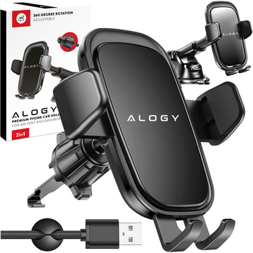 Uchwyt samochodowy na telefon szybę kratkę kokpit deskę do samochodu auta do telefonu 7" Alogy 3w1 Czarny + Organizer