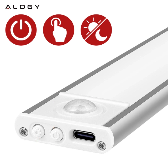 Lampka szafkowa z czujnikiem ruchu Listwa Alogy Motion Sensor LED Light 20cm do garderoby szafy kuchni Srebrna