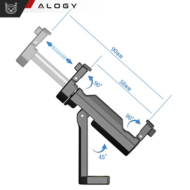 Alogy Uchwyt mini statyw na telefon aparat stojak podstawka regulowany obrotowy 360 Tripod selfie do zdjęć Czarny