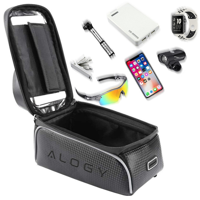 Alogy Sakwa 2L Torba rowerowa na rower uchwyt na telefon do 6.7" na ramę Czarna