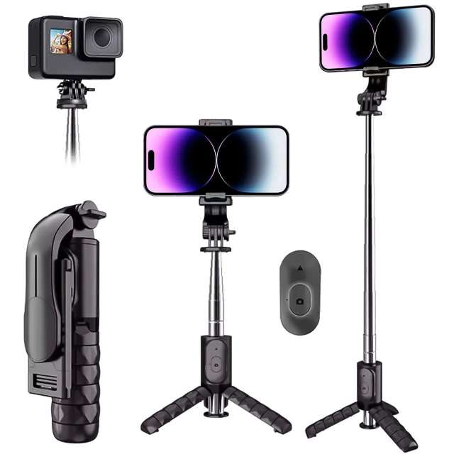 Alogy Selfie stick Tripod Bluetooth uchwyt do telefonu kijek statyw Czarny