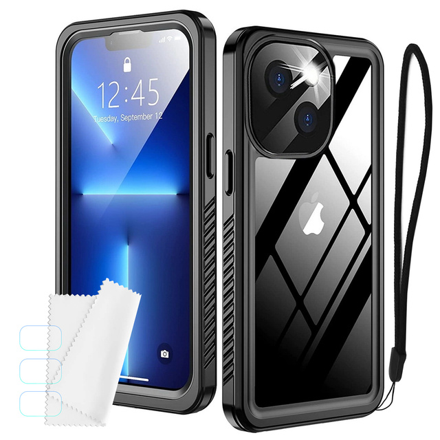Alogy Etui wodoodporne do Apple iPhone 13 360 Pancerne Armor IP68 ze smyczką Czarne