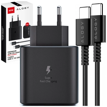 Alogy Ładowarka sieciowa USB-C typ C PD Premium szybka 45W 3A + Kabel Type-C 1M czarna