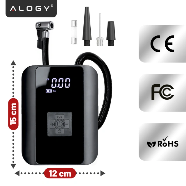 Alogy Pompka rowerowa kompresor powietrza bezprzewodowy przenośny z latarką 