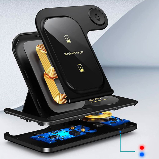 Alogy Ładowarka indukcyjna Qi 3w1 stacja ładująca do Apple iPhone AirPods Watch 15W QC 3.0 Czarna