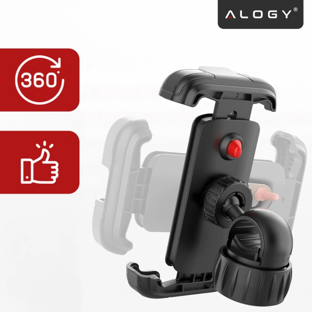 Uchwyt rowerowy do telefonu 4.7–6.8" – regulowany, obrót 360°, stabilne mocowanie na kierownicę roweru i motocykla – Alogy Sport Pro-Fit™ Czarny