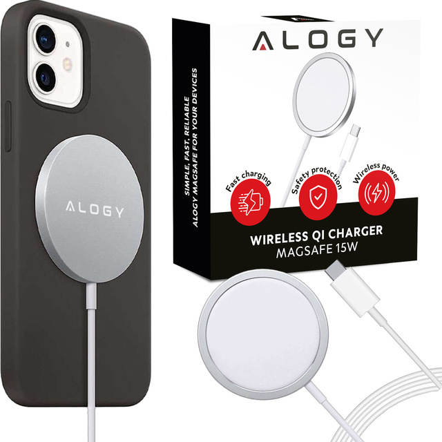 Ładowarka indukcyjna do iPhone 12/13/14/15/ PRO / MAX/ MINI/ ULTRA Alogy do MagSafe bezprzewodowa 20W  Biała