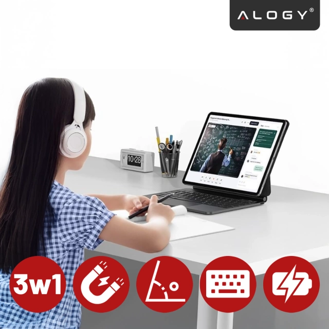 Etui z Klawiaturą do do Apple iPad Pro 11" 2021/2020 iPad Air 10.9" 2022/2020 iPad Air 11" 2024/2025 , Touchpad i Podświetlenie LED, Magnetyczne Mocowanie, Alogy MagnetKeyboard™ Case – Czarne